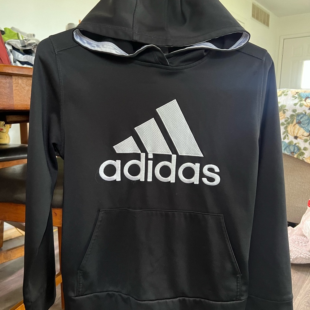 Adidas Black and Gray Hoodie with Iconic Logo